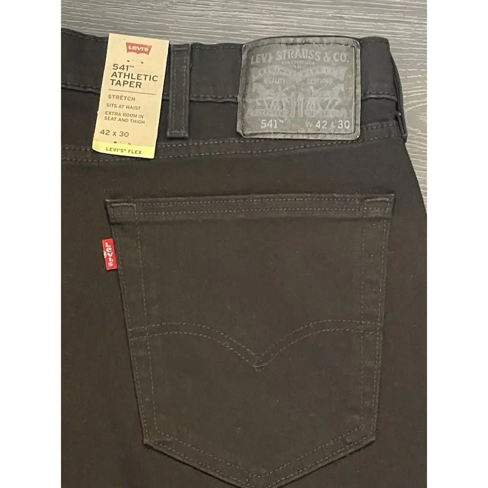 New Levis 541 Taper Jeans 42 x 30 Soft Black Stretch Measure 44/30